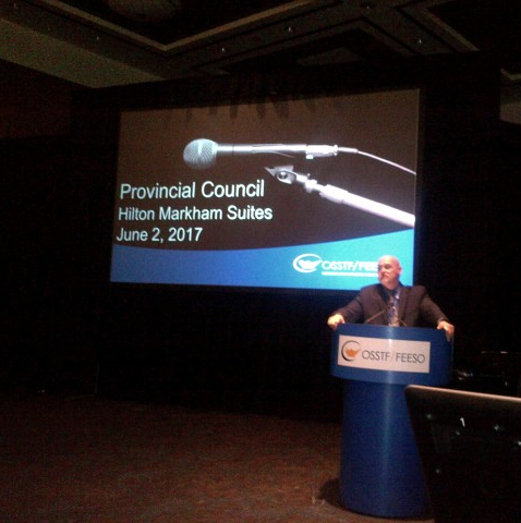 Retiring OSSTF Provincial President and D 18 Provincial Executive Liaison Paul Elliott